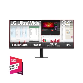 Vista frontal de Monitor LG UltraWide 34" WFHD 100Hz IPS productividad más inmersiva 34U511A-B